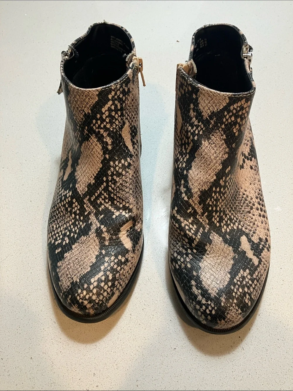 Time and Tru Snake-Print Ankle Booties in Tan and Black size 10W